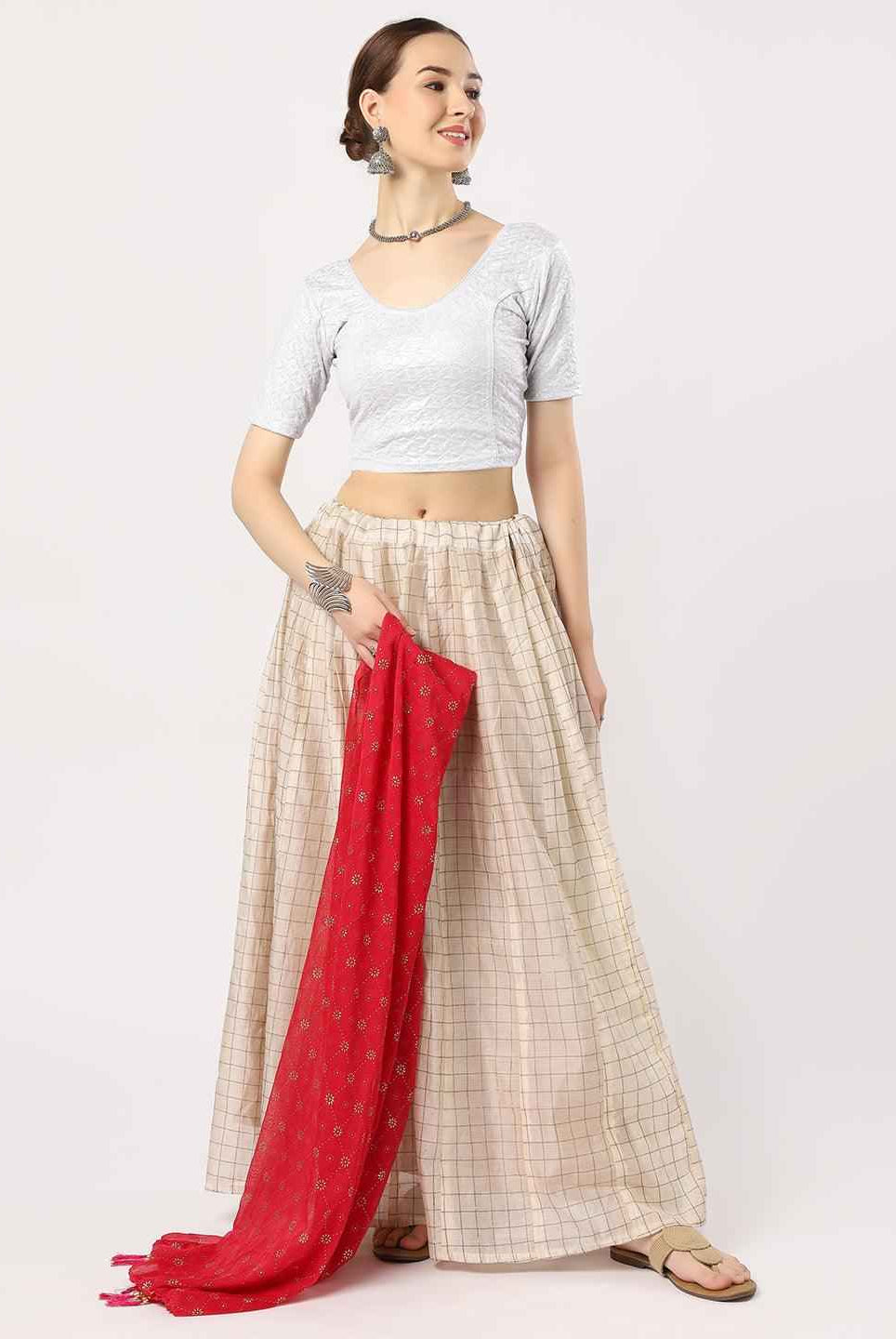 Stay On Trend: Latest Fashion Readymade Blouses for Women,round neckline,elbow sleeves in shimmer textured fabric.28008