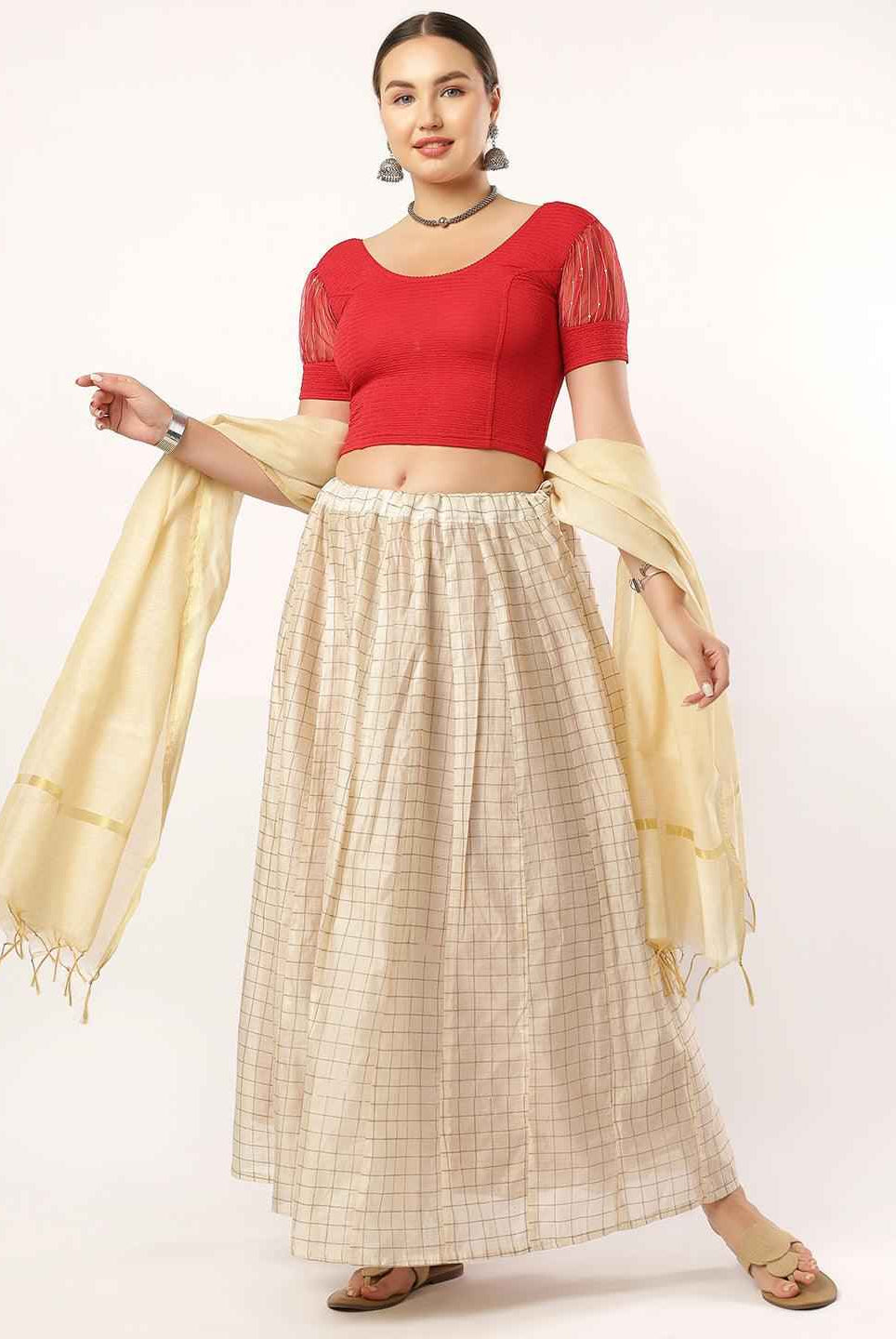 Stay On Trend: Organza Balloon Sleeves Blouse for Women, Round Neckline, Fabric Cuff, 5985