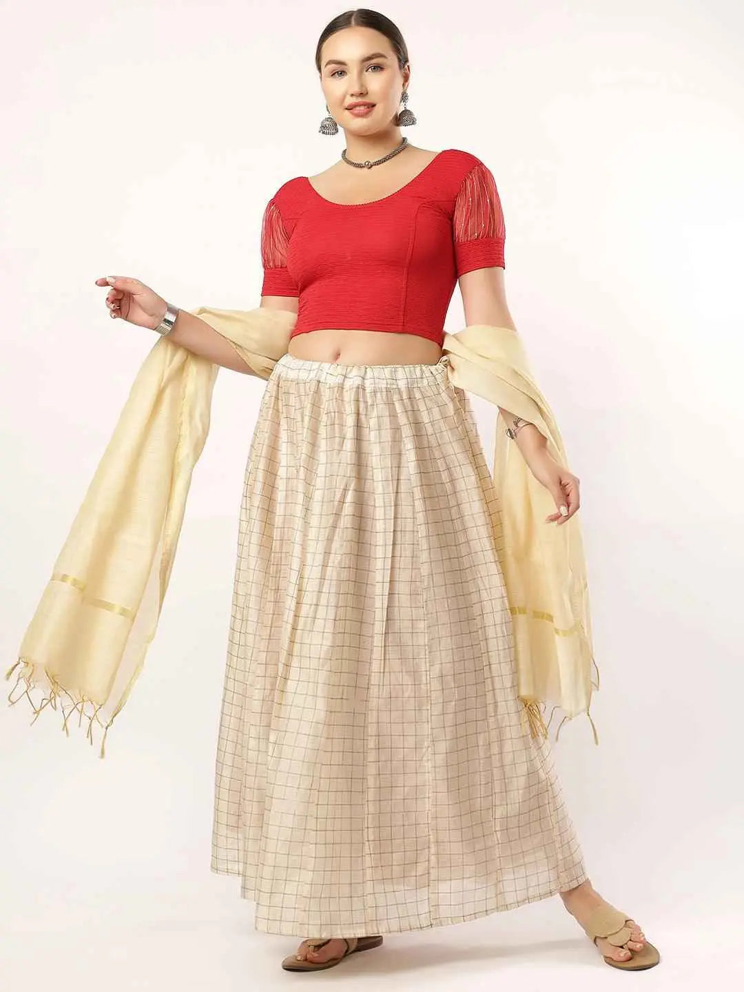 Stay On Trend: Organza Balloon Sleeves Blouse for Women, Round Neckline, Fabric Cuff, 5985