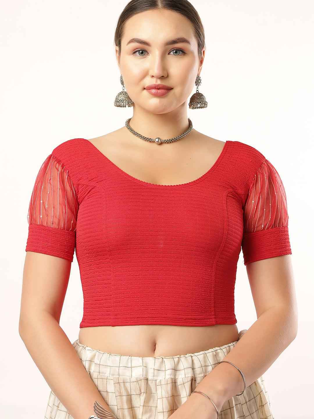 Stay On Trend: Organza Balloon Sleeves Blouse for Women, Round Neckline, Fabric Cuff, 5985