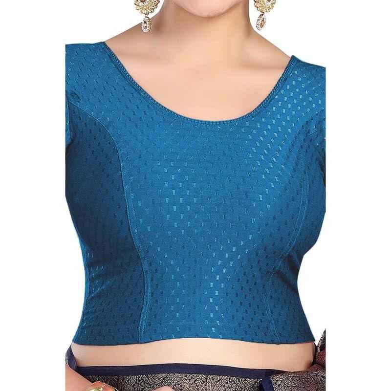 FINESTFIT 100% Cotton Fabric Stretchable Round Neck Elbow Sleeve Readymade Saree Blouse for Women - 4096