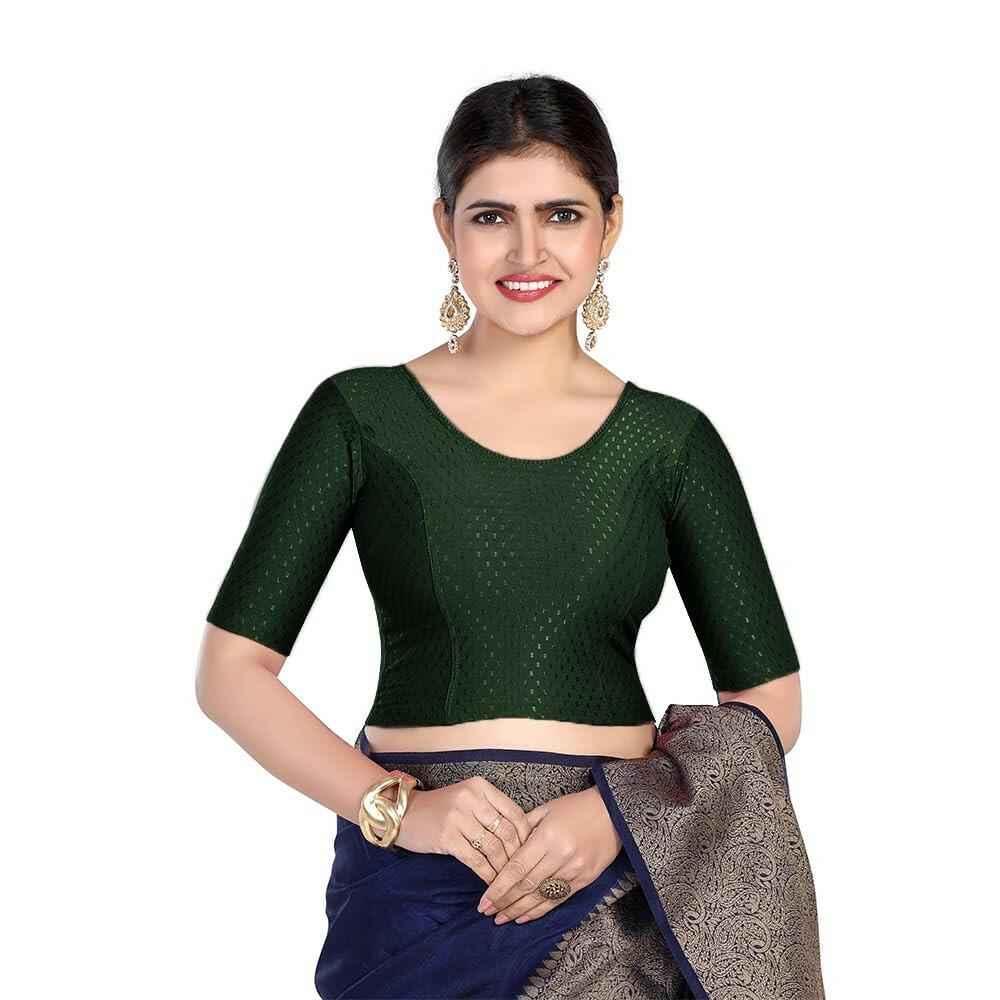 FINESTFIT 100% Cotton Fabric Stretchable Round Neck Elbow Sleeve Readymade Saree Blouse for Women - 4096