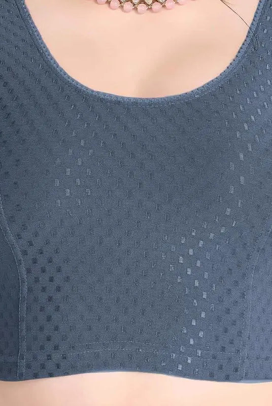 FINESTFIT Stay On Trend Latest Fashion 100% Cotton Dobby Readymade Blouses for Women,Round Neckline with Organza Balloon Sleeves.4520