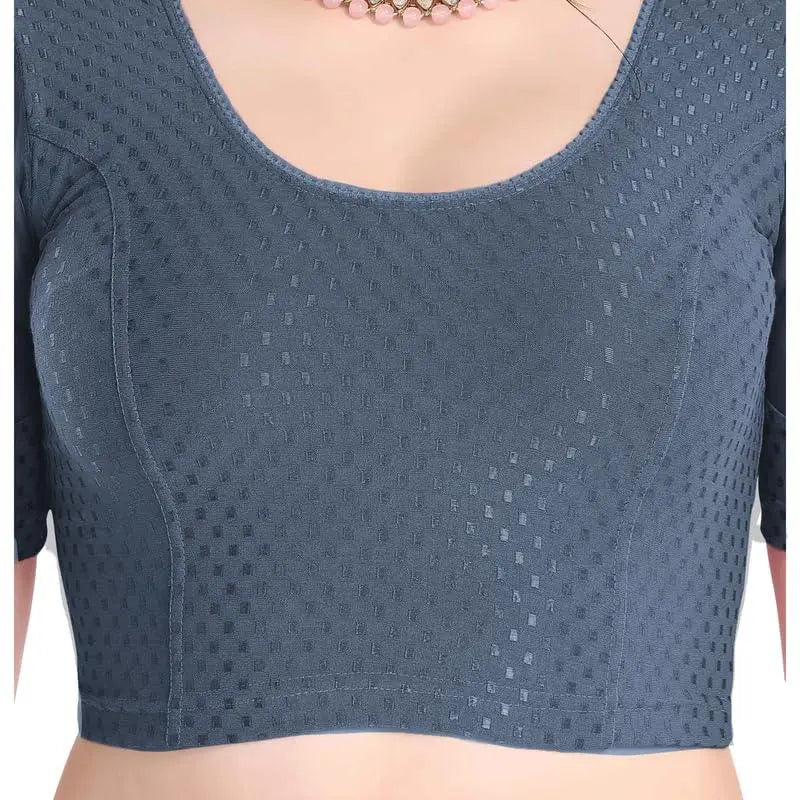 FINESTFIT Stay On Trend Latest Fashion 100% Cotton Dobby Readymade Blouses for Women,Round Neckline with Organza Balloon Sleeves.4520