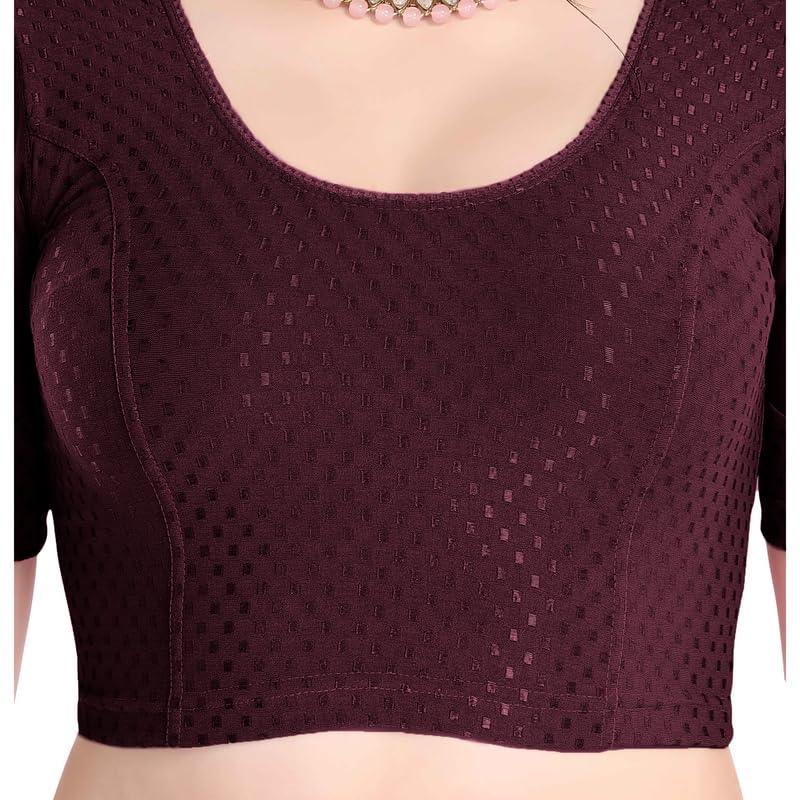 FINESTFIT Stay On Trend Latest Fashion 100% Cotton Dobby Readymade Blouses for Women,Round Neckline with Organza Balloon Sleeves.4520