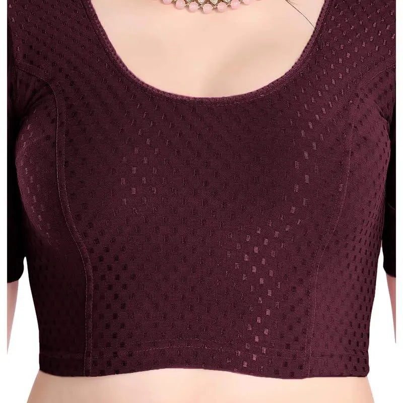 FINESTFIT Stay On Trend Latest Fashion 100% Cotton Dobby Readymade Blouses for Women,Round Neckline with Organza Balloon Sleeves.4520