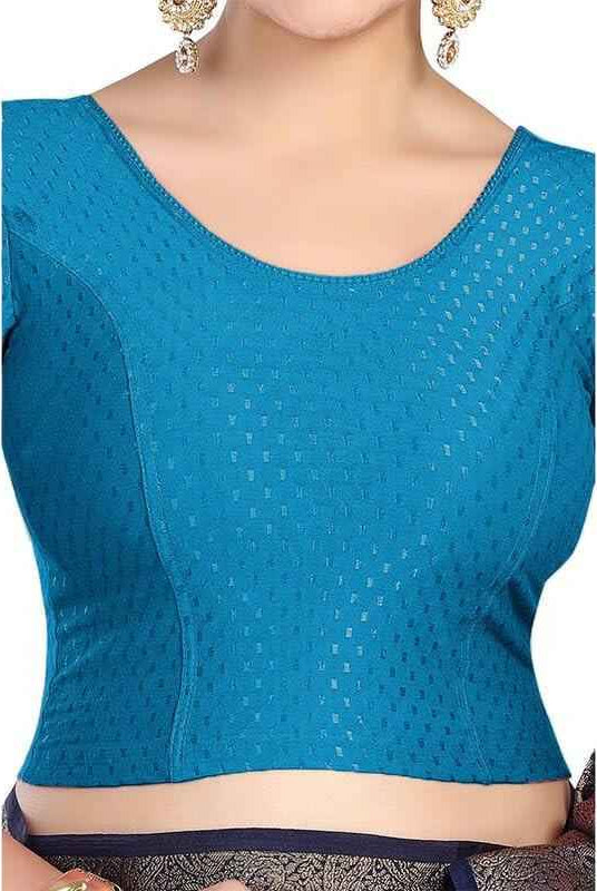 FINESTFIT 100% Cotton Fabric Stretchable Round Neck Elbow Sleeve Readymade Saree Blouse for Women - 4096 (Copy)