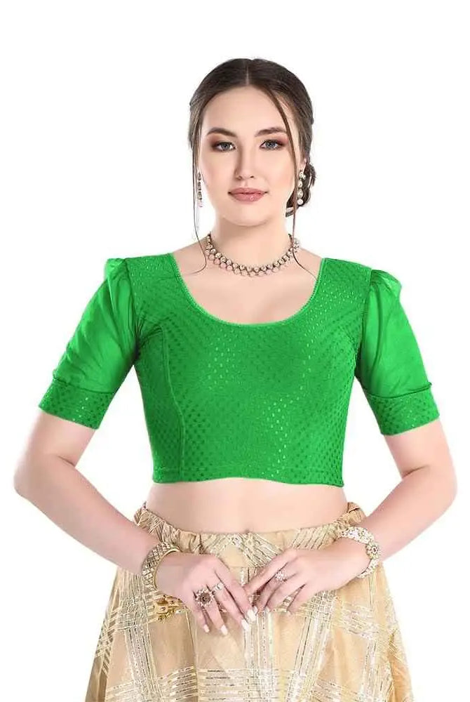 FINESTFIT Readymade Organza Balloon Sleeves Blouse for Women - 100% Cotton Dobby, Round Neckline, Latest Fashion 4520