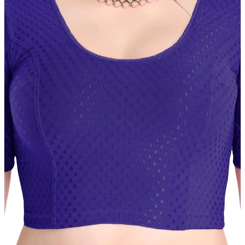 FINESTFIT Stay On Trend Latest Fashion 100% Cotton Dobby Readymade Blouses for Women,Round Neckline with Organza Balloon Sleeves.4520