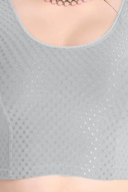 FINESTFIT Stay On Trend Latest Fashion 100% Cotton Dobby Readymade Blouses for Women,Round Neckline with Organza Balloon Sleeves.4520