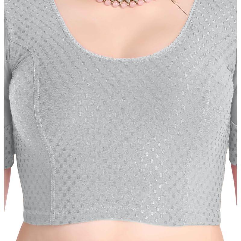 FINESTFIT Stay On Trend Latest Fashion 100% Cotton Dobby Readymade Blouses for Women,Round Neckline with Organza Balloon Sleeves.4520