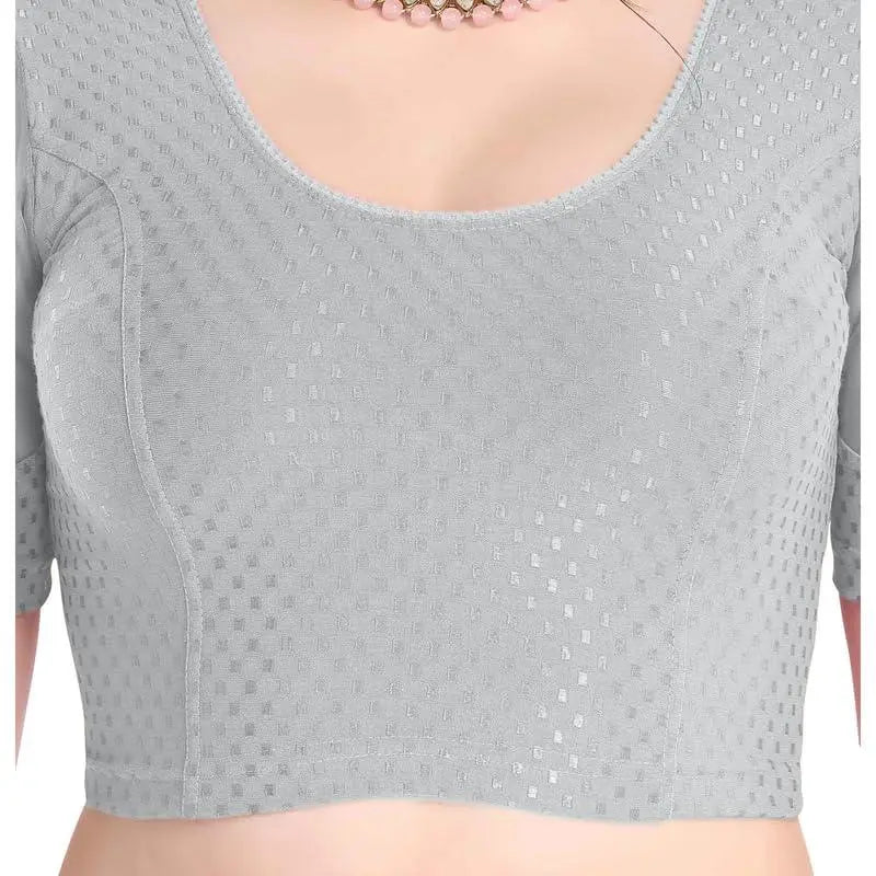 FINESTFIT Stay On Trend Latest Fashion 100% Cotton Dobby Readymade Blouses for Women,Round Neckline with Organza Balloon Sleeves.4520