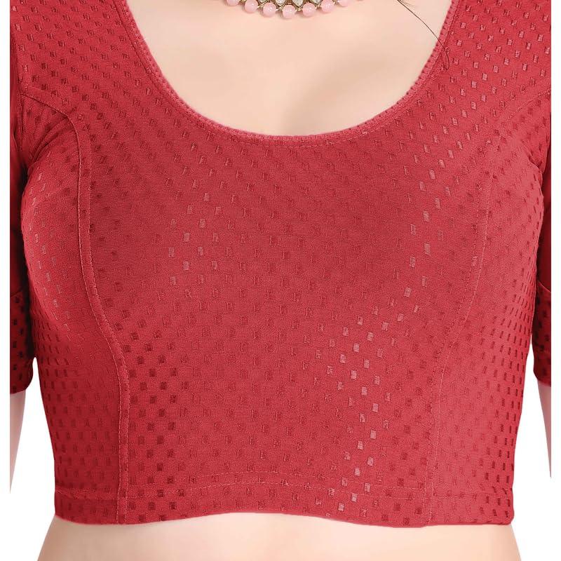 FINESTFIT Stay On Trend Latest Fashion 100% Cotton Dobby Readymade Blouses for Women,Round Neckline with Organza Balloon Sleeves.4520