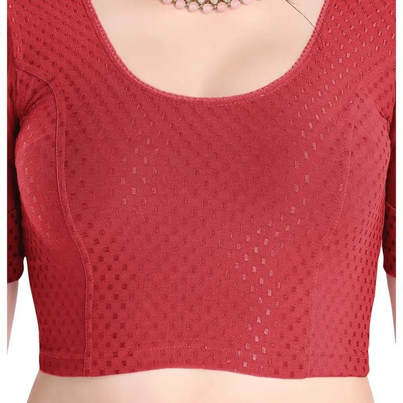 FINESTFIT Stay On Trend Latest Fashion 100% Cotton Dobby Readymade Blouses for Women,Round Neckline with Organza Balloon Sleeves.4520