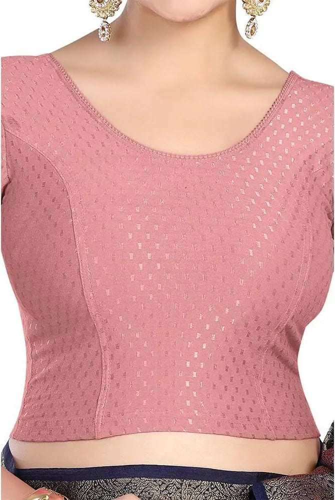 FINESTFIT Round Neck 100% Cotton Dobby Fabric Stretchable Elbow Sleeve Readymade Saree Blouse for Women.4096