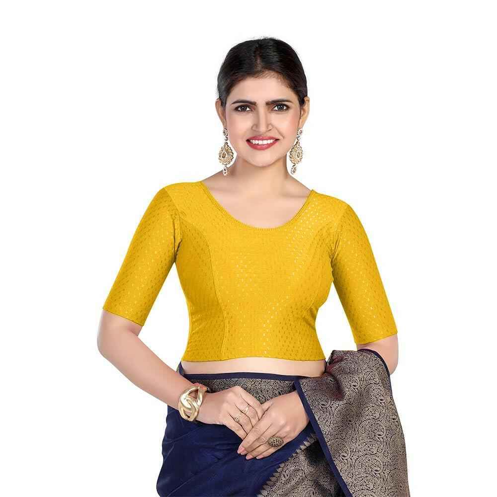 FINESTFIT 100% Cotton Fabric Stretchable Round Neck Elbow Sleeve Readymade Saree Blouse for Women - 4096 (Copy)