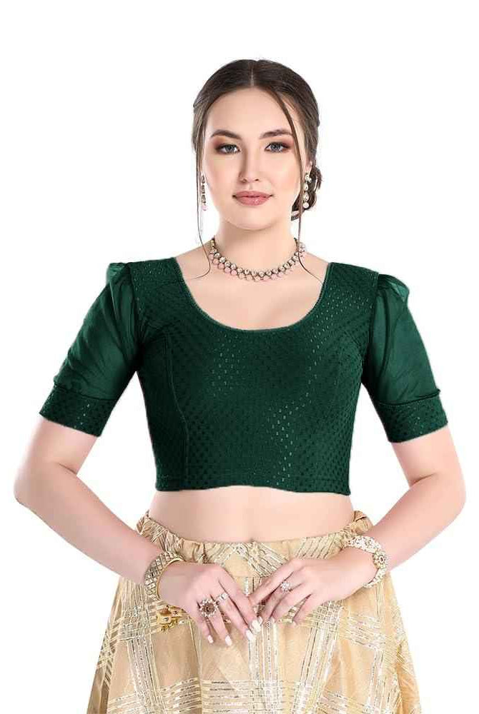 FINESTFIT Readymade Organza Balloon Sleeves Blouse for Women - 100% Cotton Dobby, Round Neckline, Latest Fashion 4520