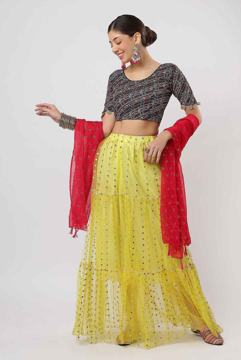 Stay On Trend: Latest Fashion Readymade Blouses for Women,round neckline ,elbow sleeves ,adorned with handly stitched golden flowers on hem.29007