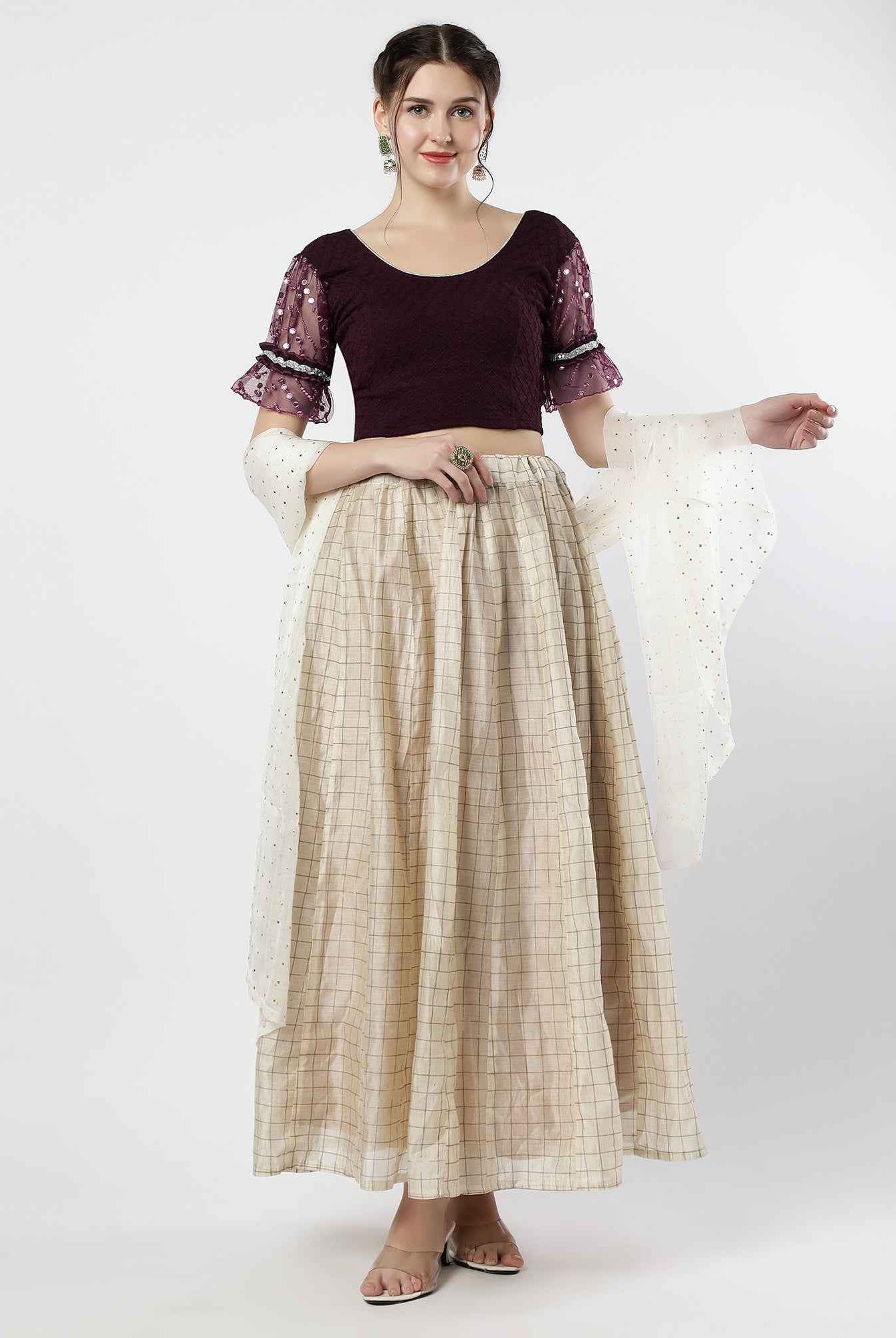 Stay On Trend: Latest Fashion Readymade Blouses for Women,round neckline,abala organza work balloon sleeves ,adorned with lace detail.35050