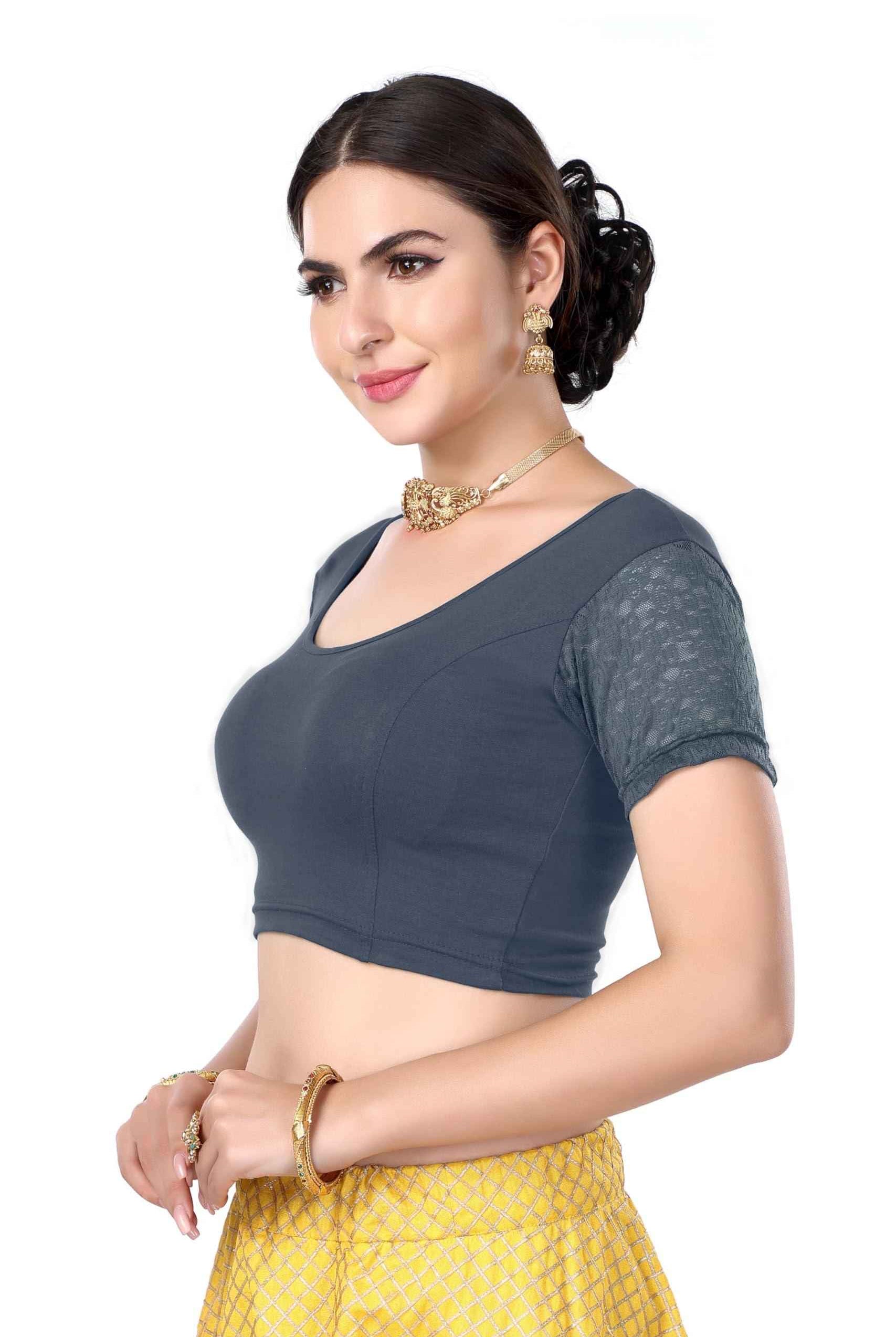 FINESTFIT Cotton Lycra Stretchable Blouse for Women - Readymade Saree Blouse 1010