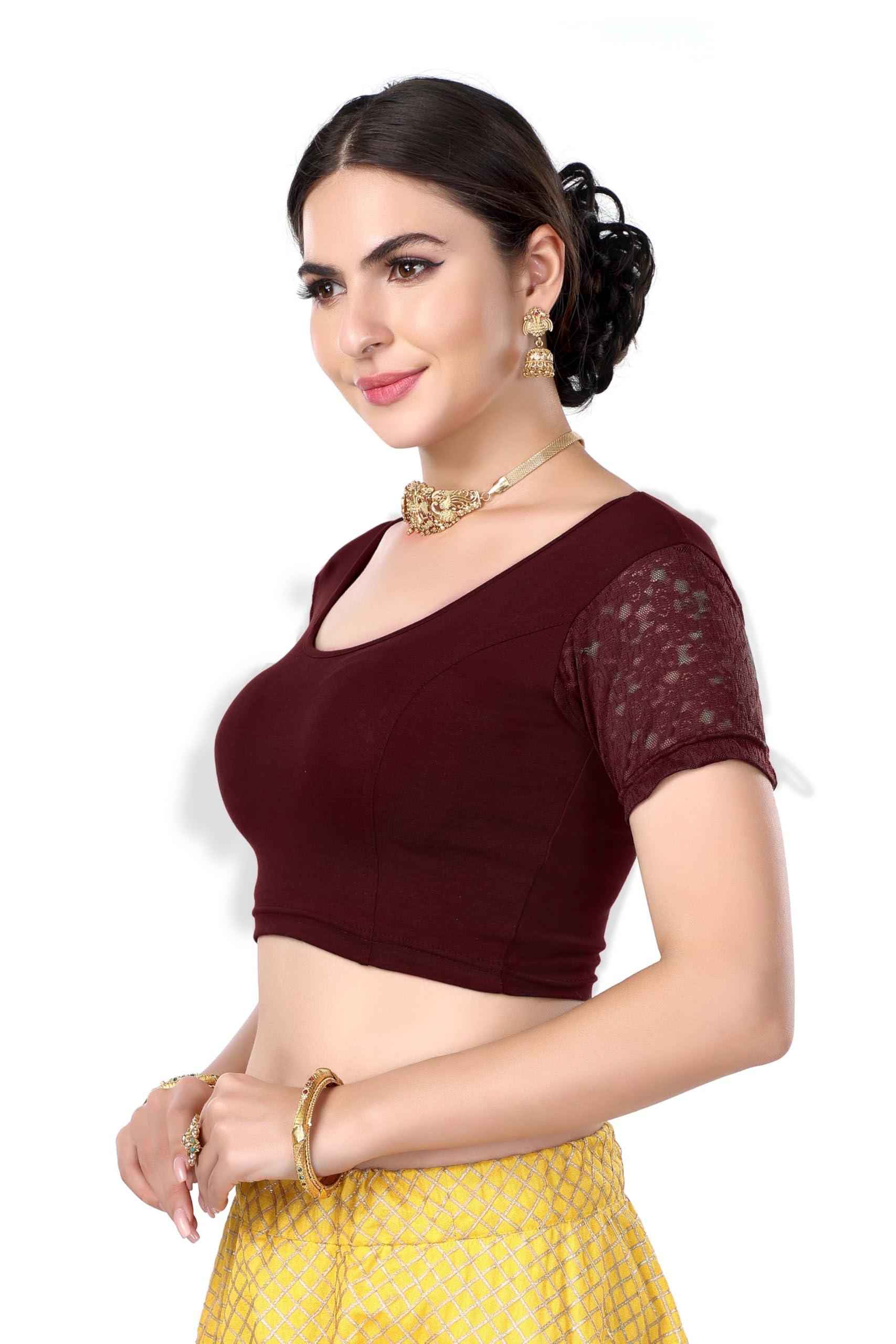 FINESTFIT Cotton Lycra Stretchable Blouse for Women - Readymade Saree Blouse 1010