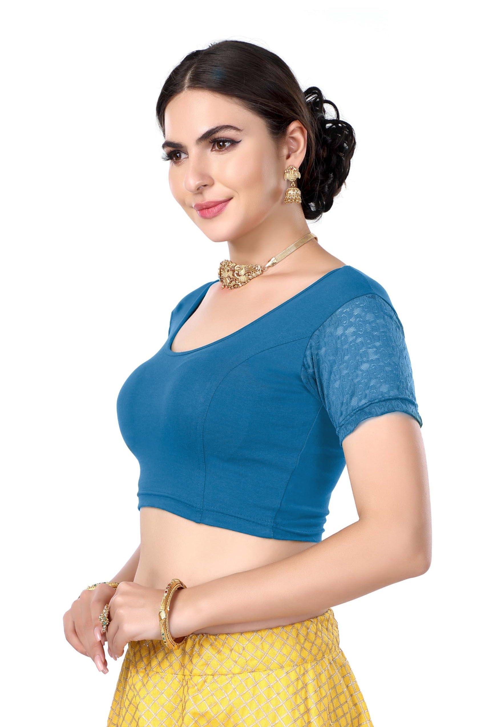 FINESTFIT Women's Cotton Lycra Stretchable Readymade Saree Blouse/Choli B-1010_New - FINESTFIT