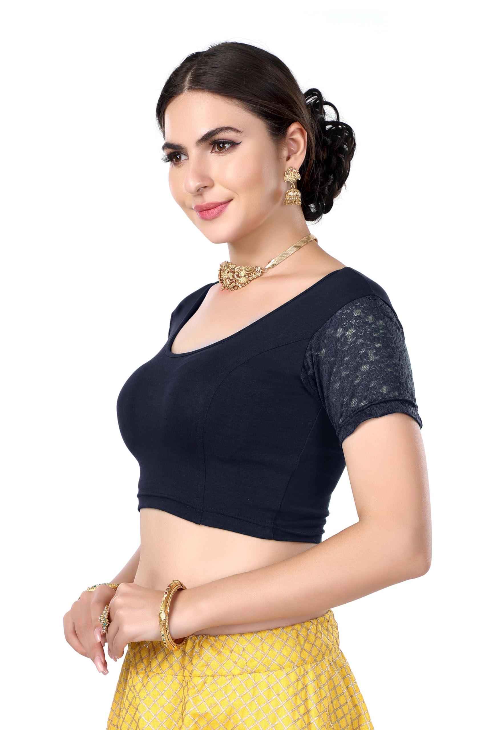FINESTFIT Cotton Lycra Stretchable Blouse for Women - Readymade Saree Blouse 1010