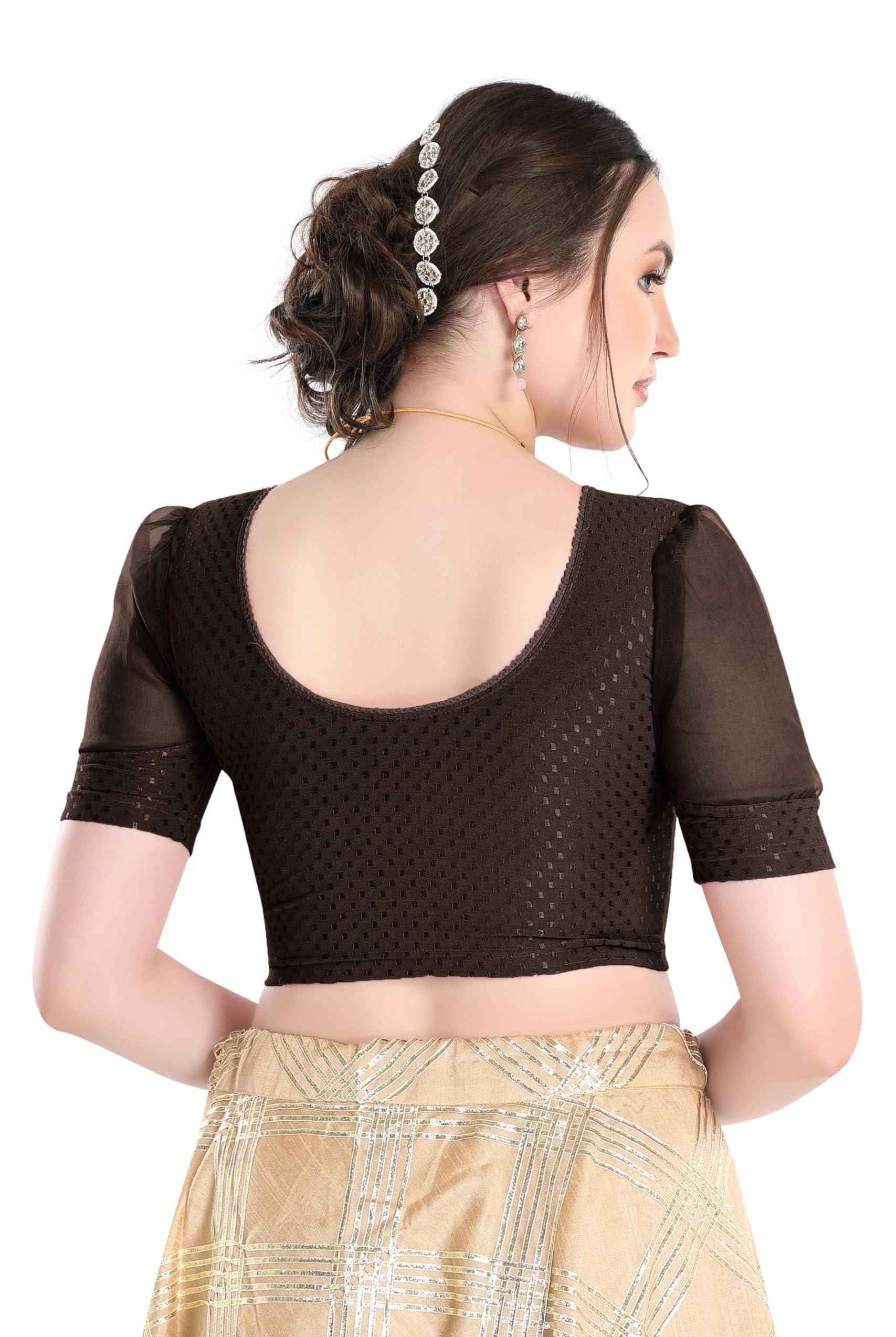 FINESTFIT Readymade Organza Balloon Sleeves Blouse for Women - 100% Cotton Dobby, Round Neckline, Latest Fashion 4520