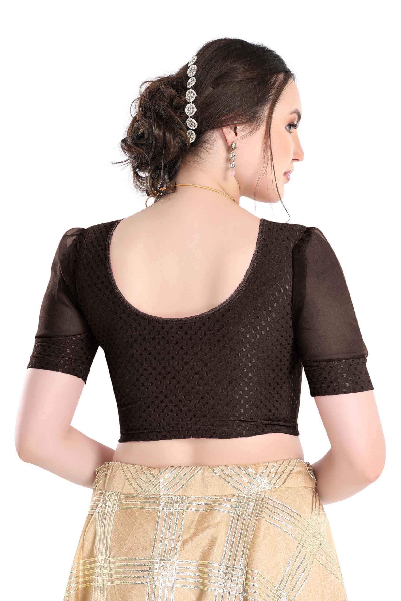 FINESTFIT Readymade Organza Balloon Sleeves Blouse for Women - 100% Cotton Dobby, Round Neckline, Latest Fashion 4520