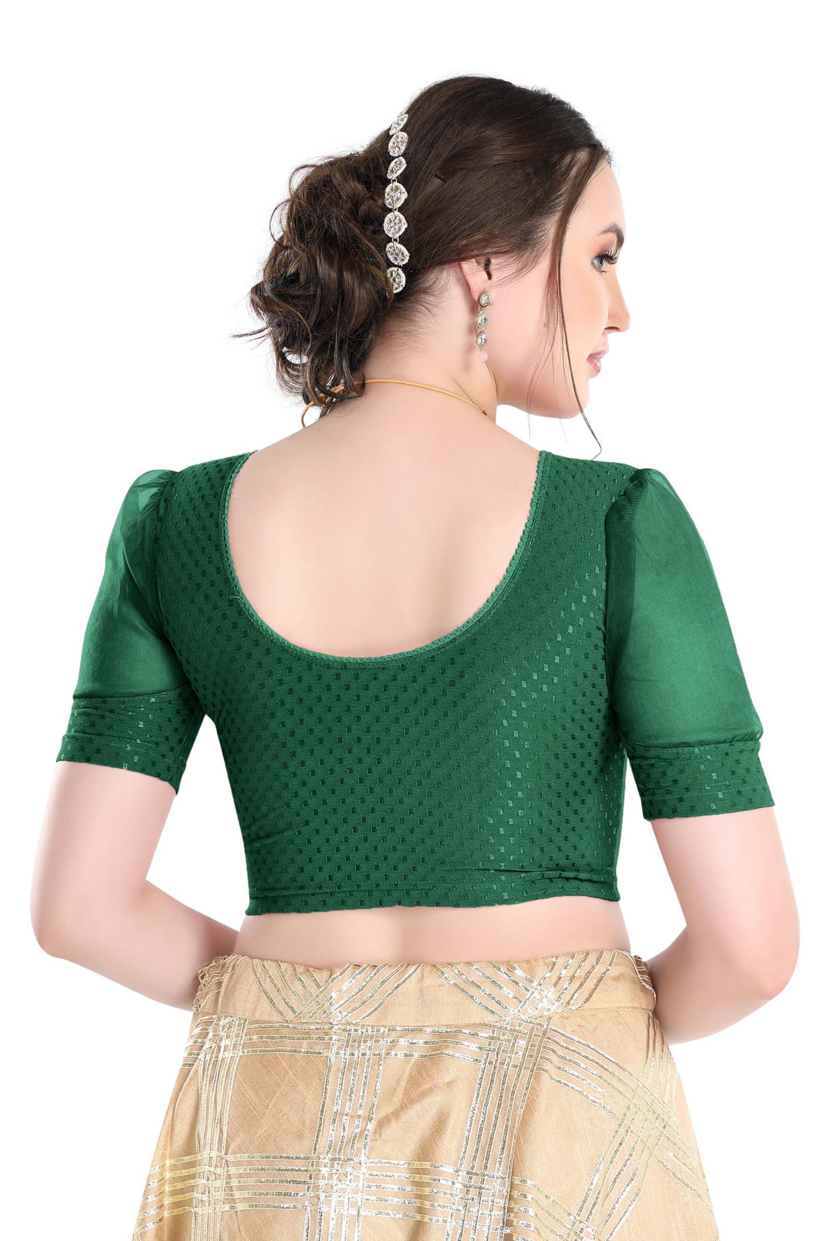 FINESTFIT Stay On Trend Latest Fashion 100% Cotton Dobby Readymade Blouses for Women,Round Neckline with Organza Balloon Sleeves.4520