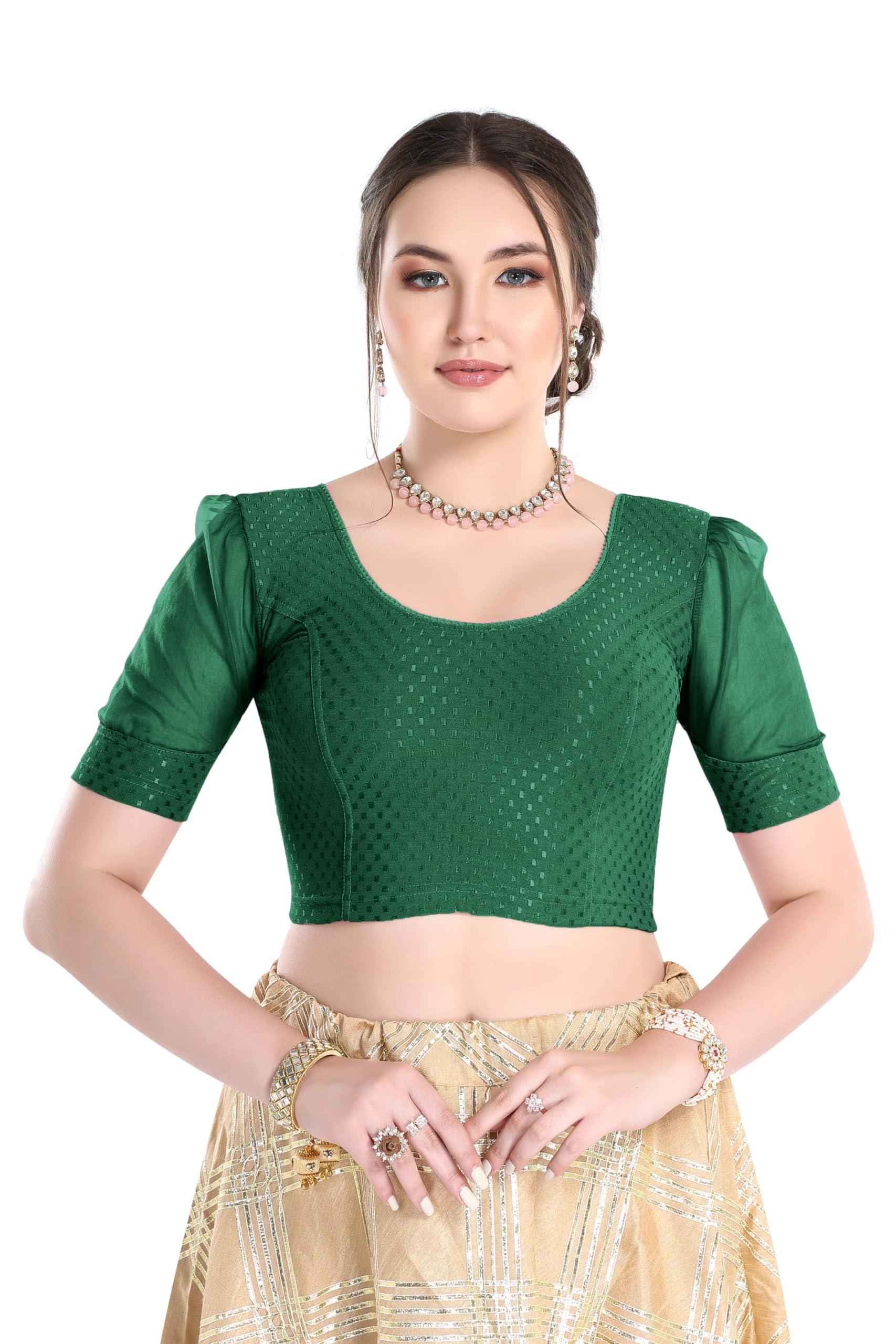 FINESTFIT Readymade Organza Balloon Sleeves Blouse for Women - 100% Cotton Dobby, Round Neckline, Latest Fashion 4520