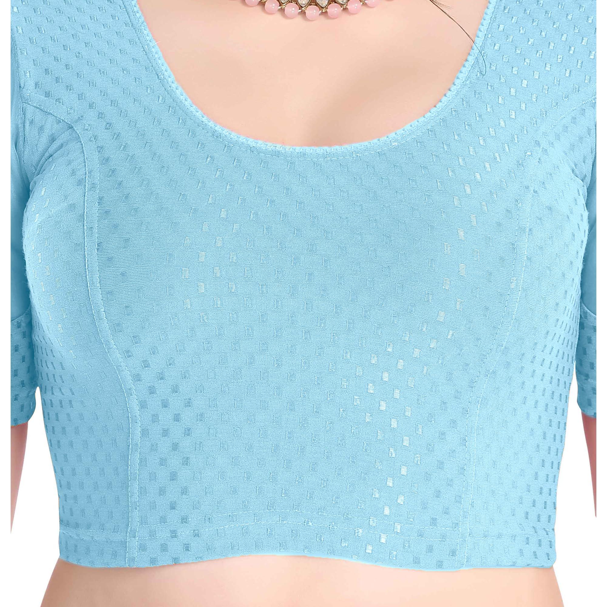 FINESTFIT Stay On Trend Latest Fashion 100% Cotton Dobby Readymade Blouses for Women,Round Neckline with Organza Balloon Sleeves.4520