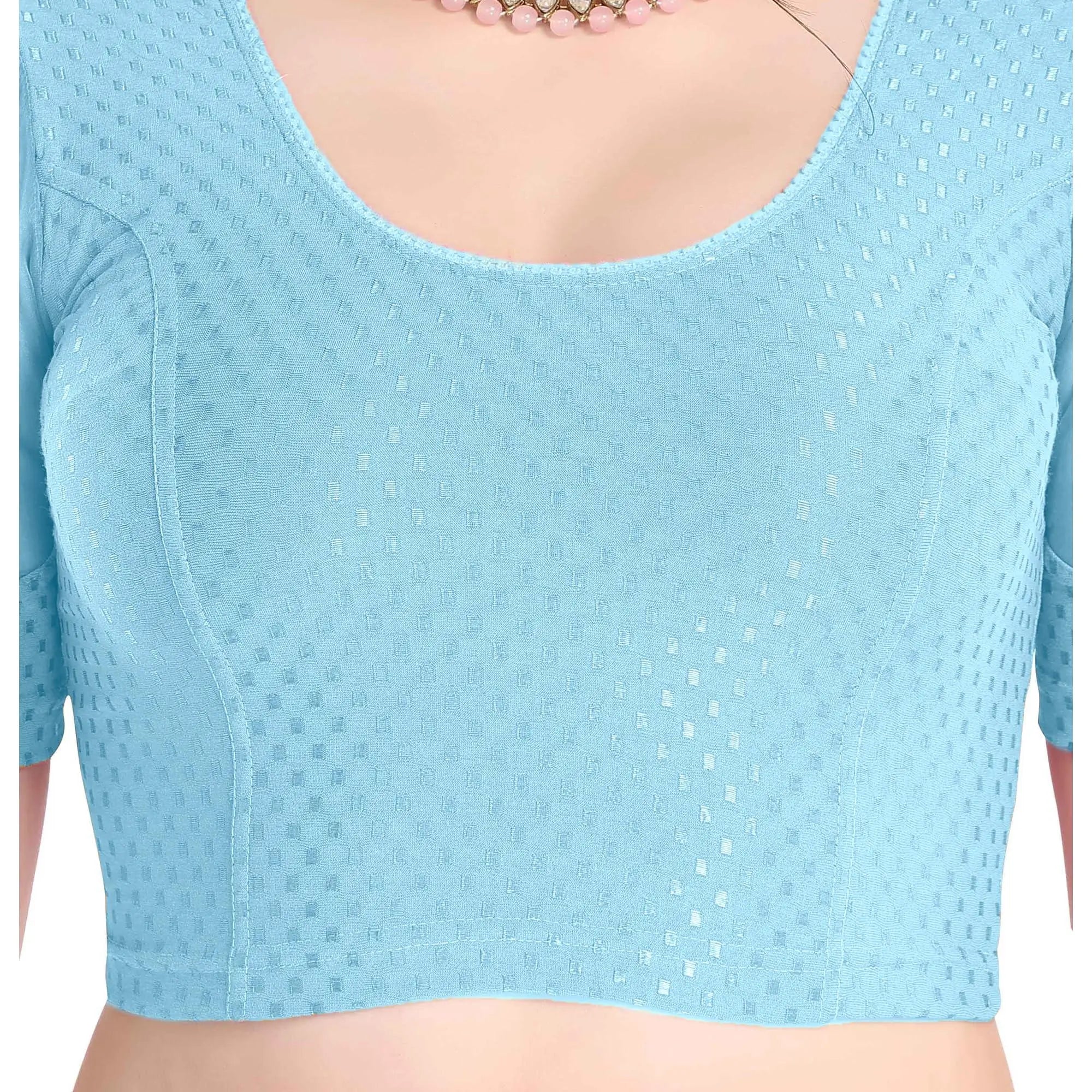 FINESTFIT Stay On Trend Latest Fashion 100% Cotton Dobby Readymade Blouses for Women,Round Neckline with Organza Balloon Sleeves.4520