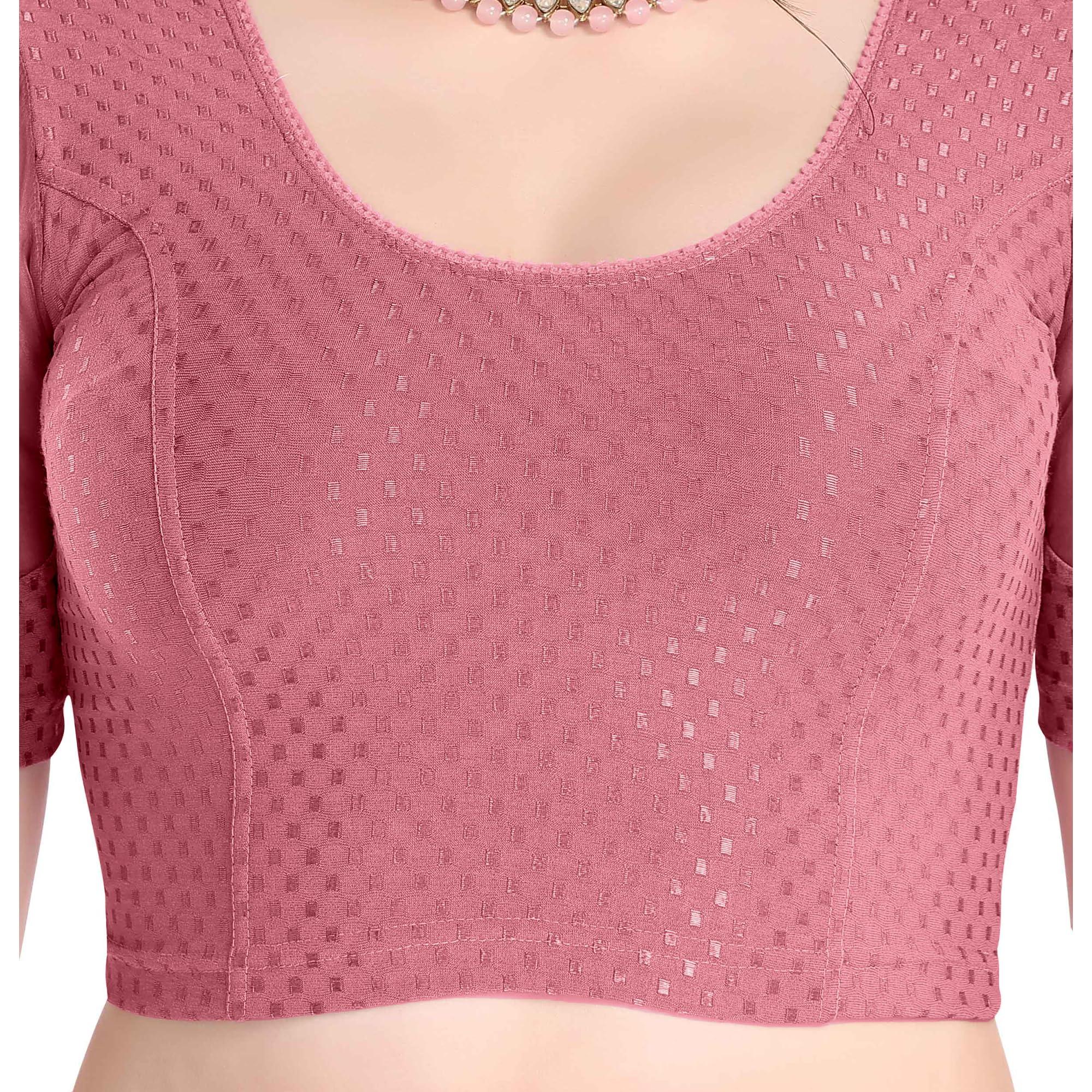 FINESTFIT Stay On Trend Latest Fashion 100% Cotton Dobby Readymade Blouses for Women,Round Neckline with Organza Balloon Sleeves.4520