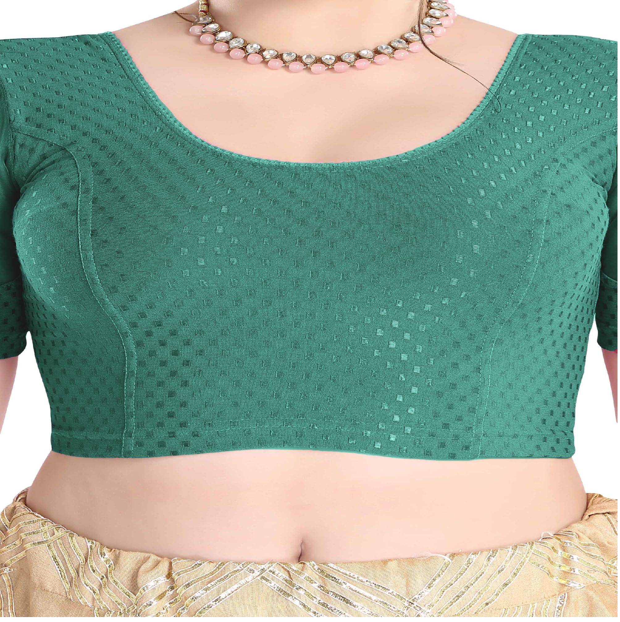 FINESTFIT Stay On Trend Latest Fashion 100% Cotton Dobby Readymade Blouses for Women,Round Neckline with Organza Balloon Sleeves.4520