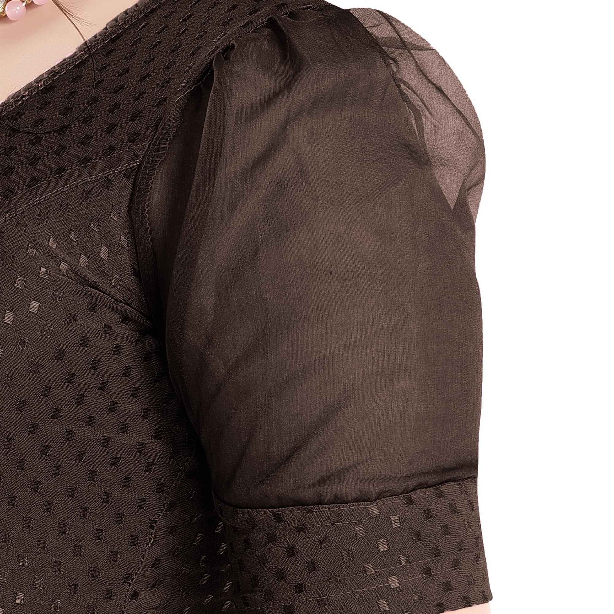 FINESTFIT Readymade Organza Balloon Sleeves Blouse for Women - 100% Cotton Dobby, Round Neckline, Latest Fashion 4520