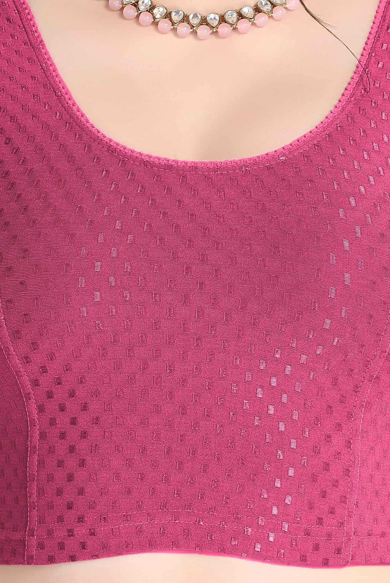 FINESTFIT Stay On Trend Latest Fashion 100% Cotton Dobby Readymade Blouses for Women,Round Neckline with Organza Balloon Sleeves.4520