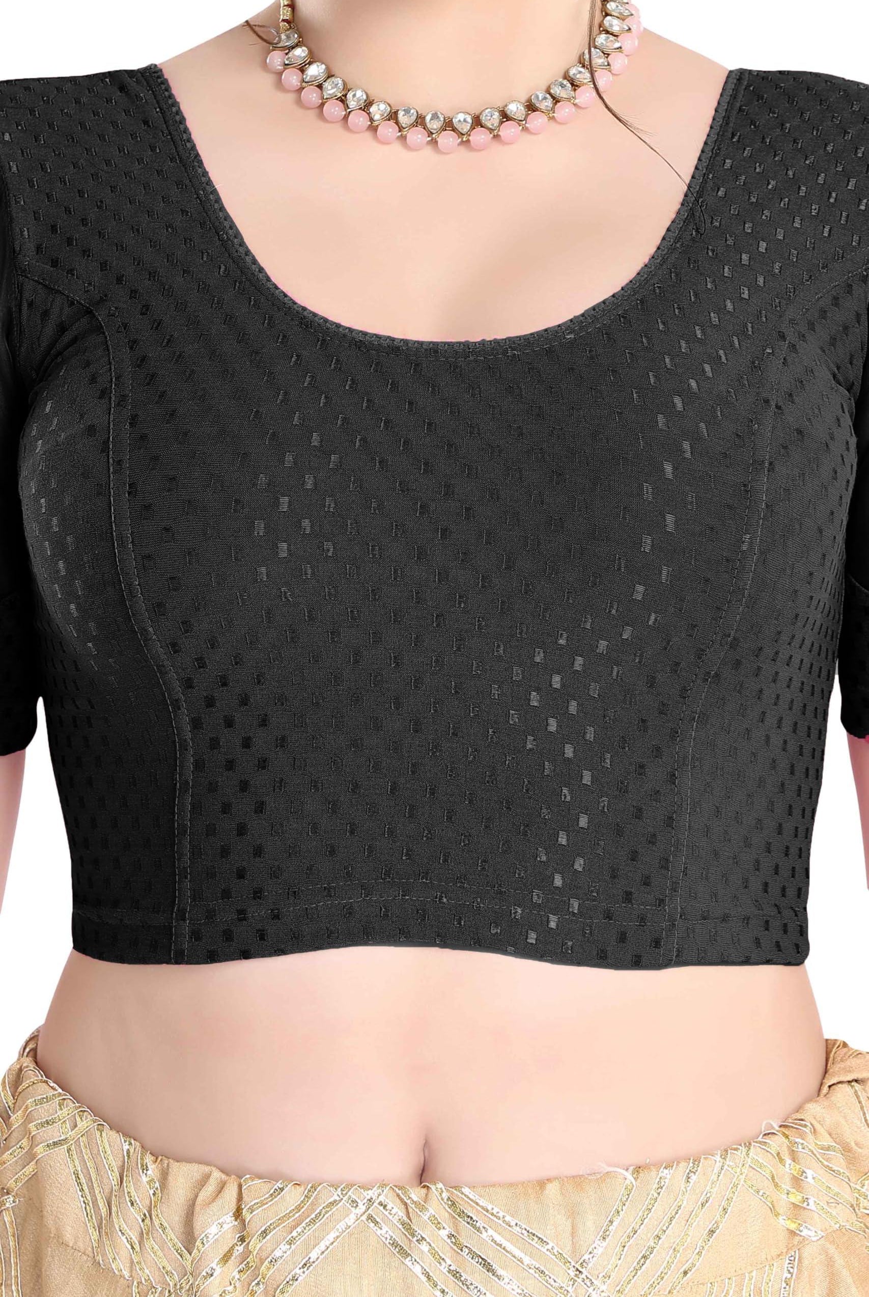 FINESTFIT Stay On Trend Latest Fashion 100% Cotton Dobby Readymade Blouses for Women,Round Neckline with Organza Balloon Sleeves.4520