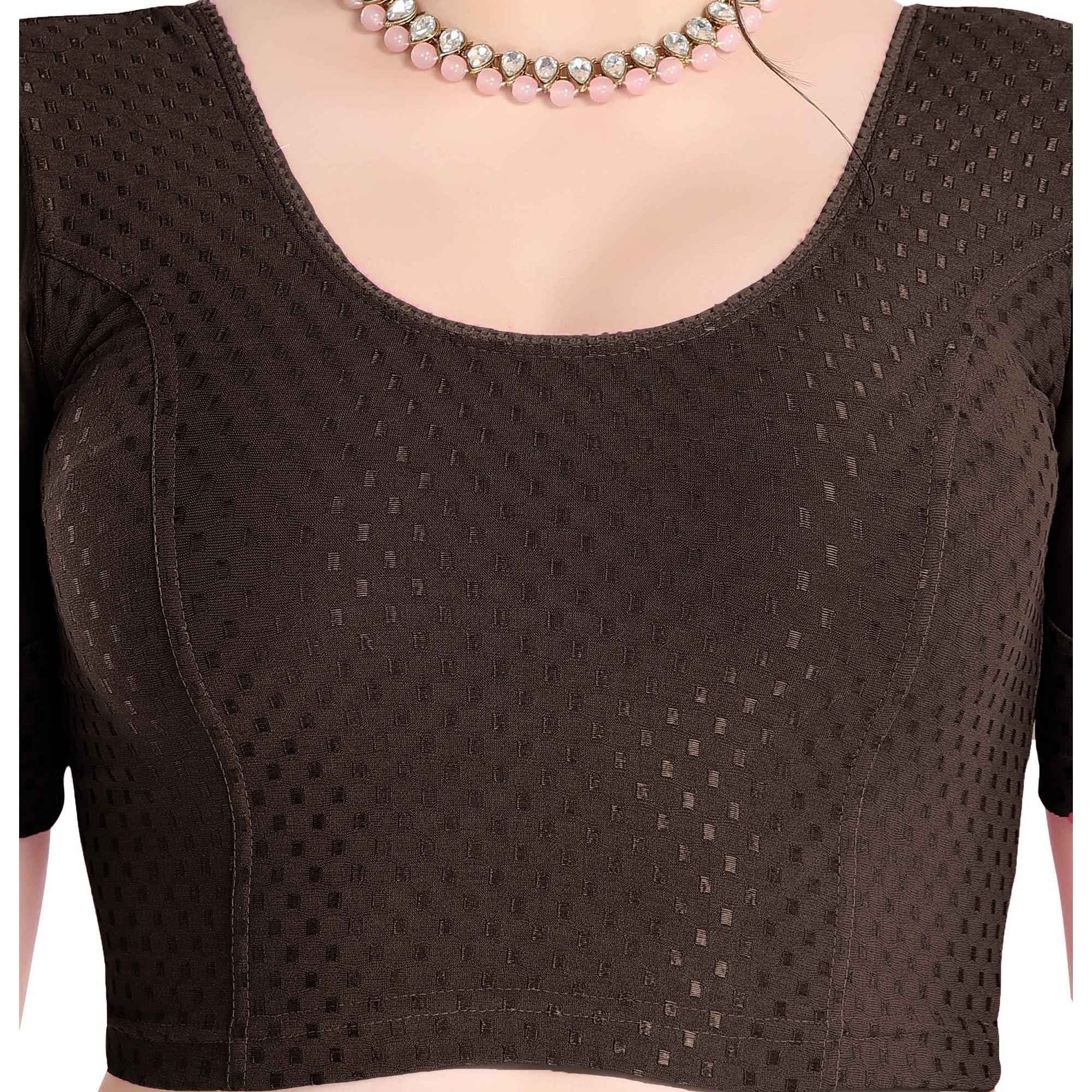 FINESTFIT Readymade Organza Balloon Sleeves Blouse for Women - 100% Cotton Dobby, Round Neckline, Latest Fashion 4520