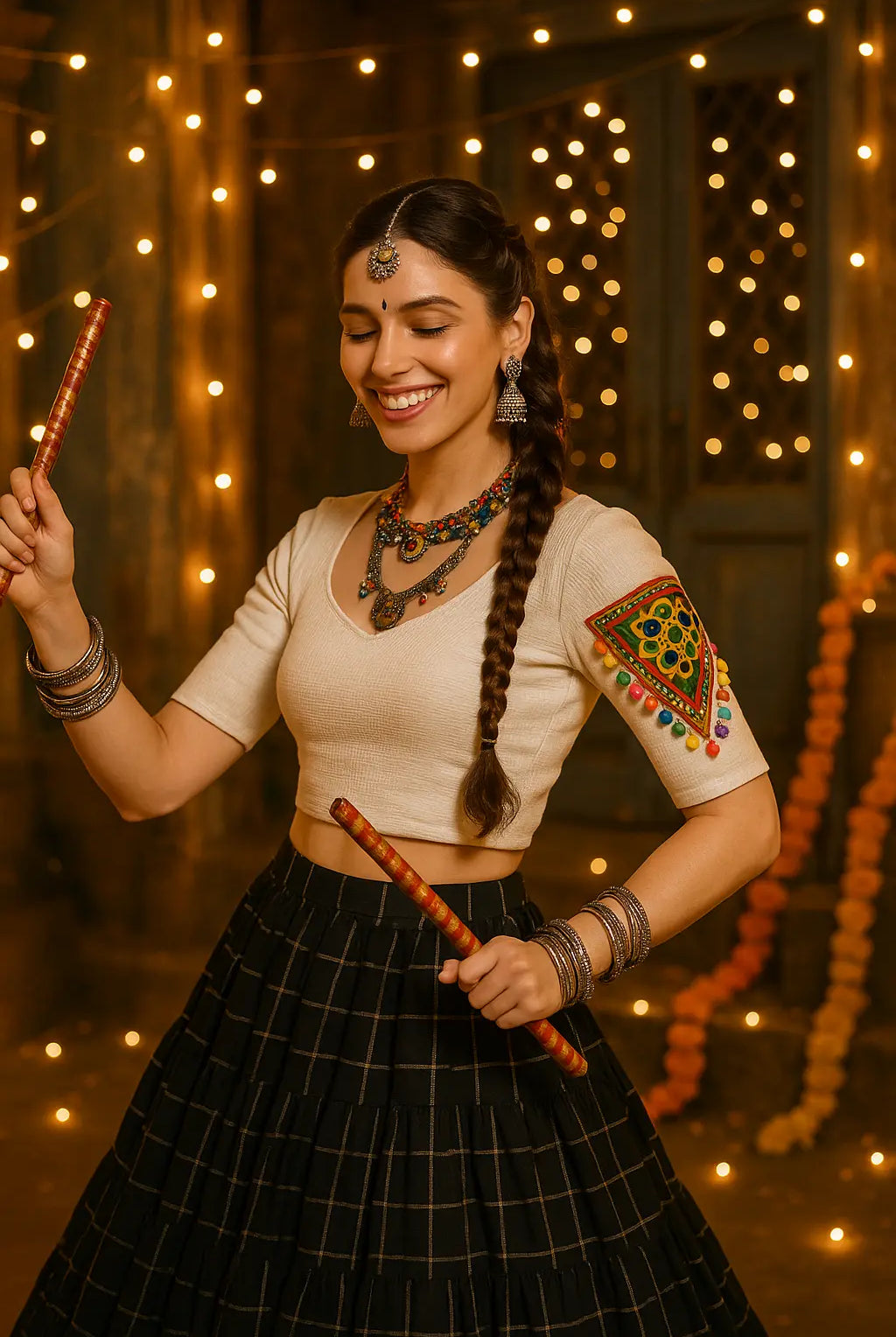 Stay On Trend with Finestfit Navratri Readymade Blouses for Women - Round Neckline, Elbow Sleeves, Kutch Embroidered Applique & Multi-Colour Shells Lace.920 - FINESTFIT