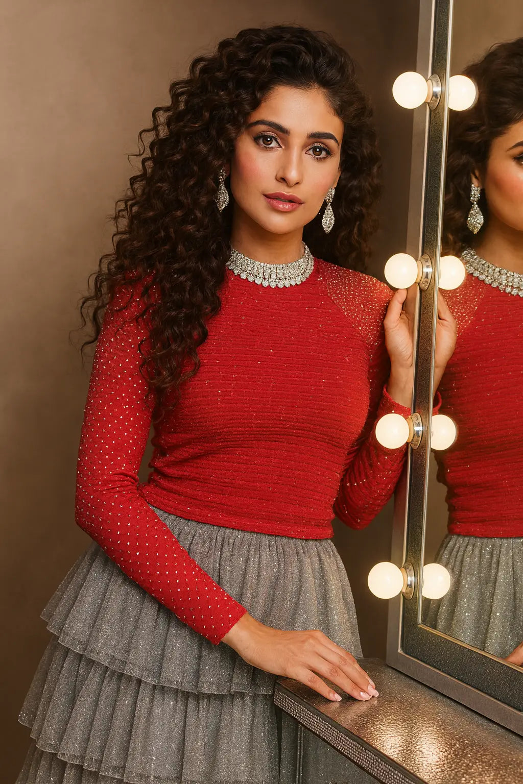 Stay On Trend: Latest Fashion Readymade Blouses for Women,High neckline ,raglan sleeves,adorned with swarovski on sleeves.5085 FINESTFIT