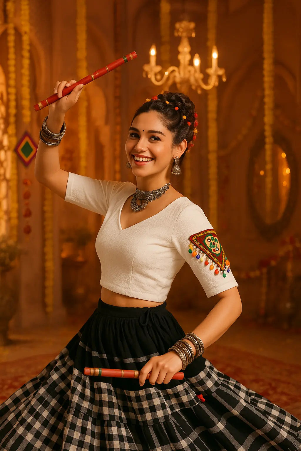 Stay On Trend with Finestfit Navratri Readymade Blouses for Women - Round Neckline, Elbow Sleeves, Kutch Embroidered Applique & Multi-Colour Shells Lace.920 - FINESTFIT