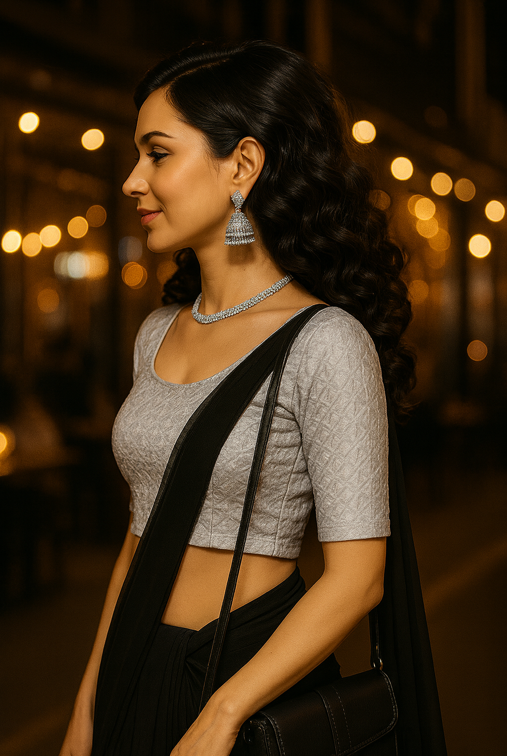 Stay On Trend: Latest Fashion Readymade Blouses for Women,round neckline,elbow sleeves in shimmer textured fabric.28008 - FINESTFIT