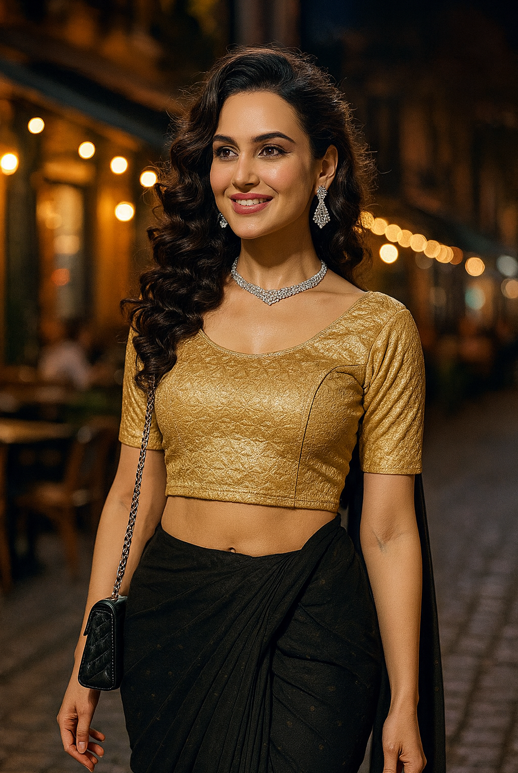 Stay On Trend: Latest Fashion Readymade Blouses for Women,round neckline,elbow sleeves in shimmer textured fabric.28008 - FINESTFIT