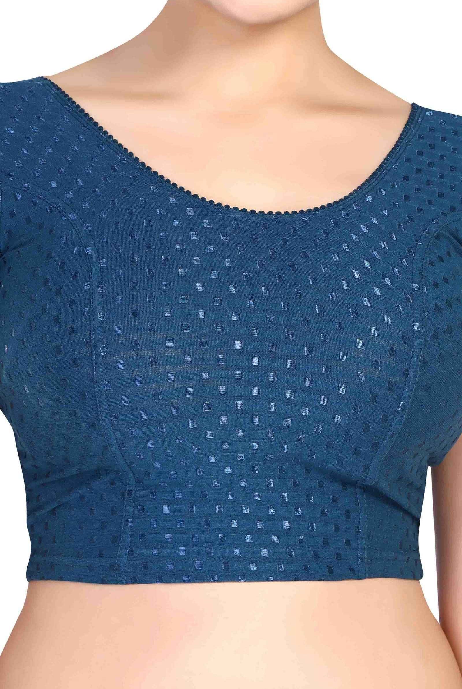 FINESTFIT BUY 1 GET 1 FREE Round Neck Dobby Fabric Stretchable Cap Sleeve Readymade Saree Blouse for Women-1195