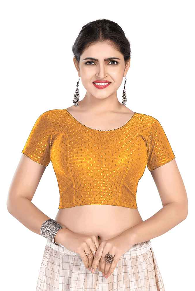 FINESTFIT BUY 1 GET 1 FREE Round Neck Dobby Fabric Stretchable Cap Sleeve Readymade Saree Blouse for Women-1195