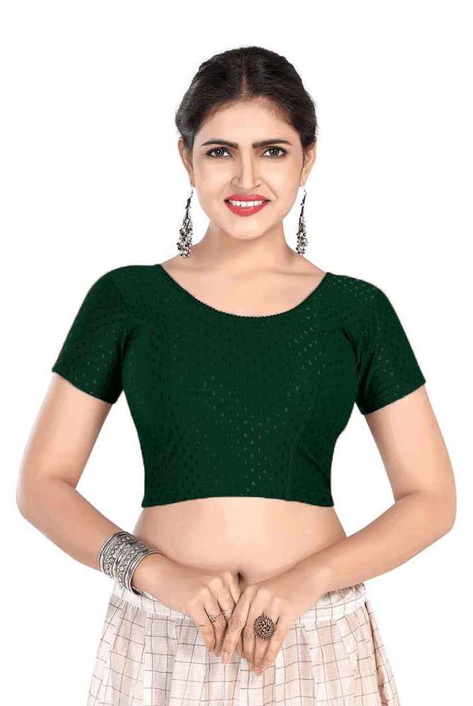 FINESTFIT BUY 1 GET 1 FREE Round Neck Dobby Fabric Stretchable Cap Sleeve Readymade Saree Blouse for Women-1195