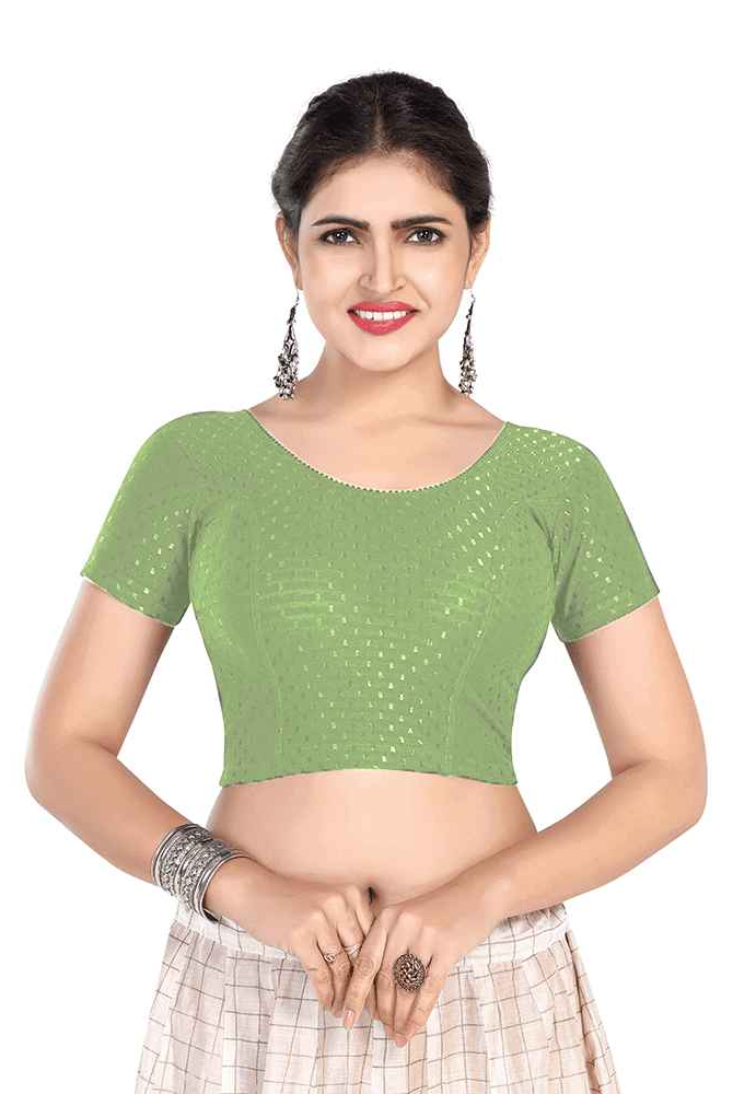 FINESTFIT BUY 1 GET 1 FREE Round Neck Dobby Fabric Stretchable Cap Sleeve Readymade Saree Blouse for Women-1195