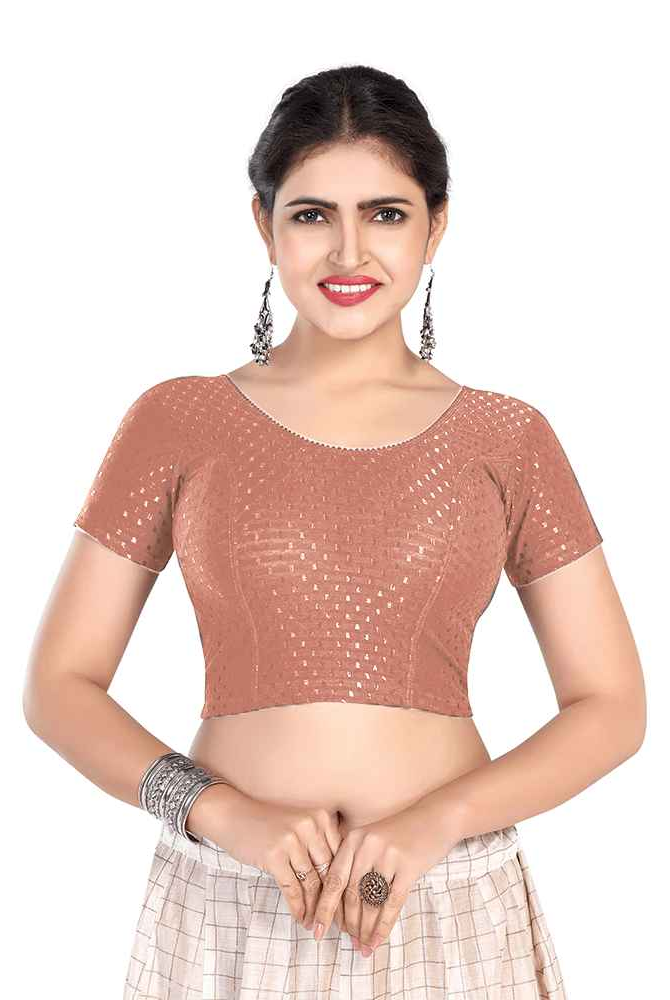 FINESTFIT BUY 1 GET 1 FREE Round Neck Dobby Fabric Stretchable Cap Sleeve Readymade Saree Blouse for Women-1195