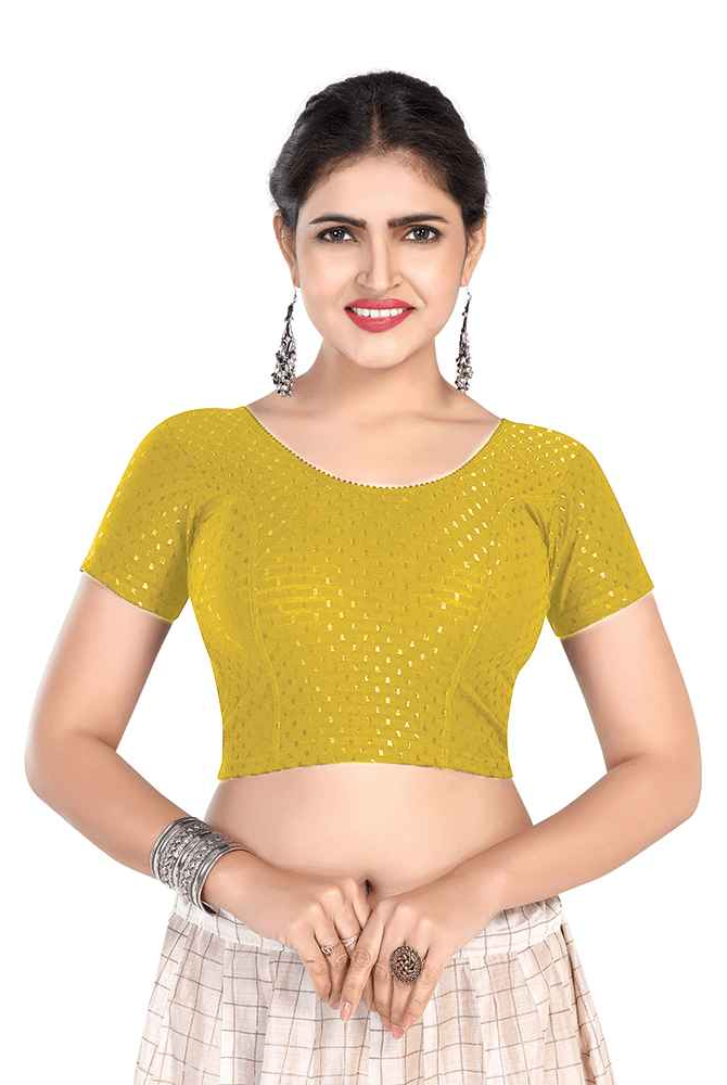 FINESTFIT BUY 1 GET 1 FREE Round Neck Dobby Fabric Stretchable Cap Sleeve Readymade Saree Blouse for Women-1195